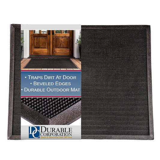 Tapete resistente para entrada al aire libre con punta de hule, Negro, 16" x 24"