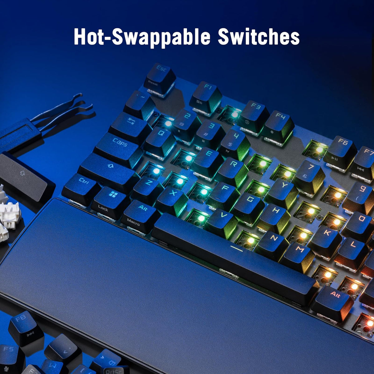 ASUS ROG Strix Scope II X Teclado Gaming, NX Snow V2, PBT, RGB | Teclado gaming con switches ROG NX Snow V2 hot-swap, teclas PBT, espuma acústica, controles multifunción y reposamuñecas.