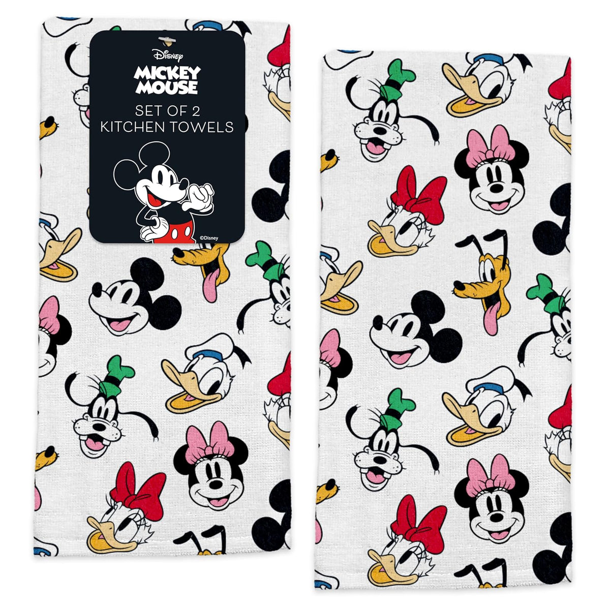 Disney - Juego de 2 toallas de cocina 100% algodón – Toallas de cocina suaves y absorbentes de 16 x 26 pulgadas, diseños de Mickey, Minnie y Stitch – Duraderas, lavables a máquina (Mickey & Friends