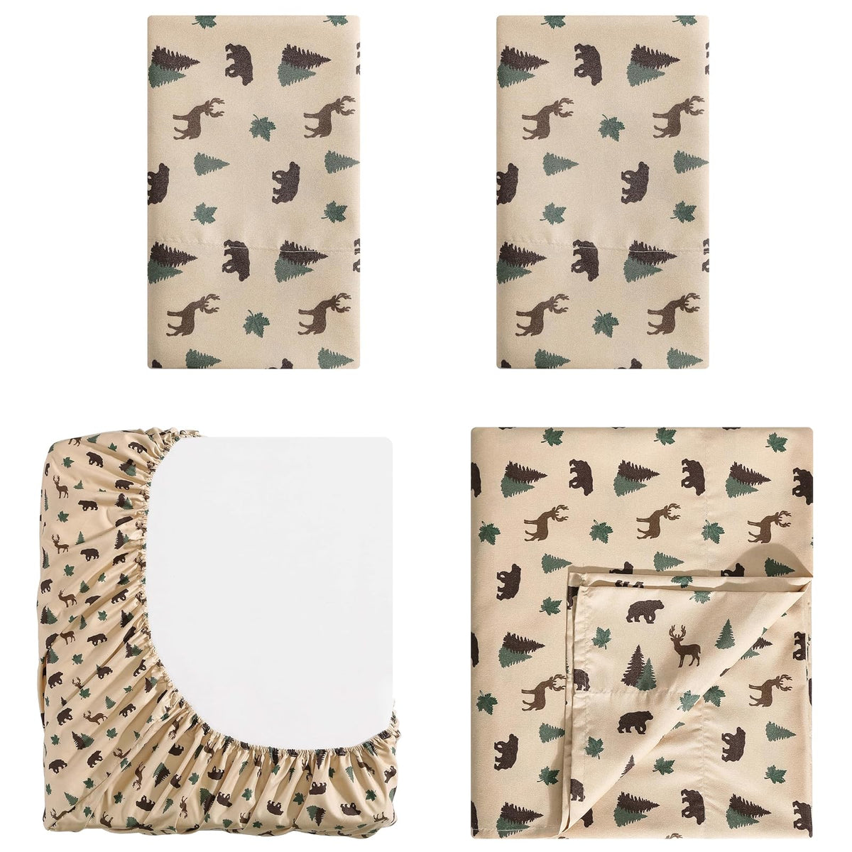 How Plumb Beatrice Home Fashions - Juego de sábanas de Microfibra de 4 Piezas para Cama King con Bolsillos Profundos, diseño rústico de Retazos a Cuadros, Color café, café y Verde