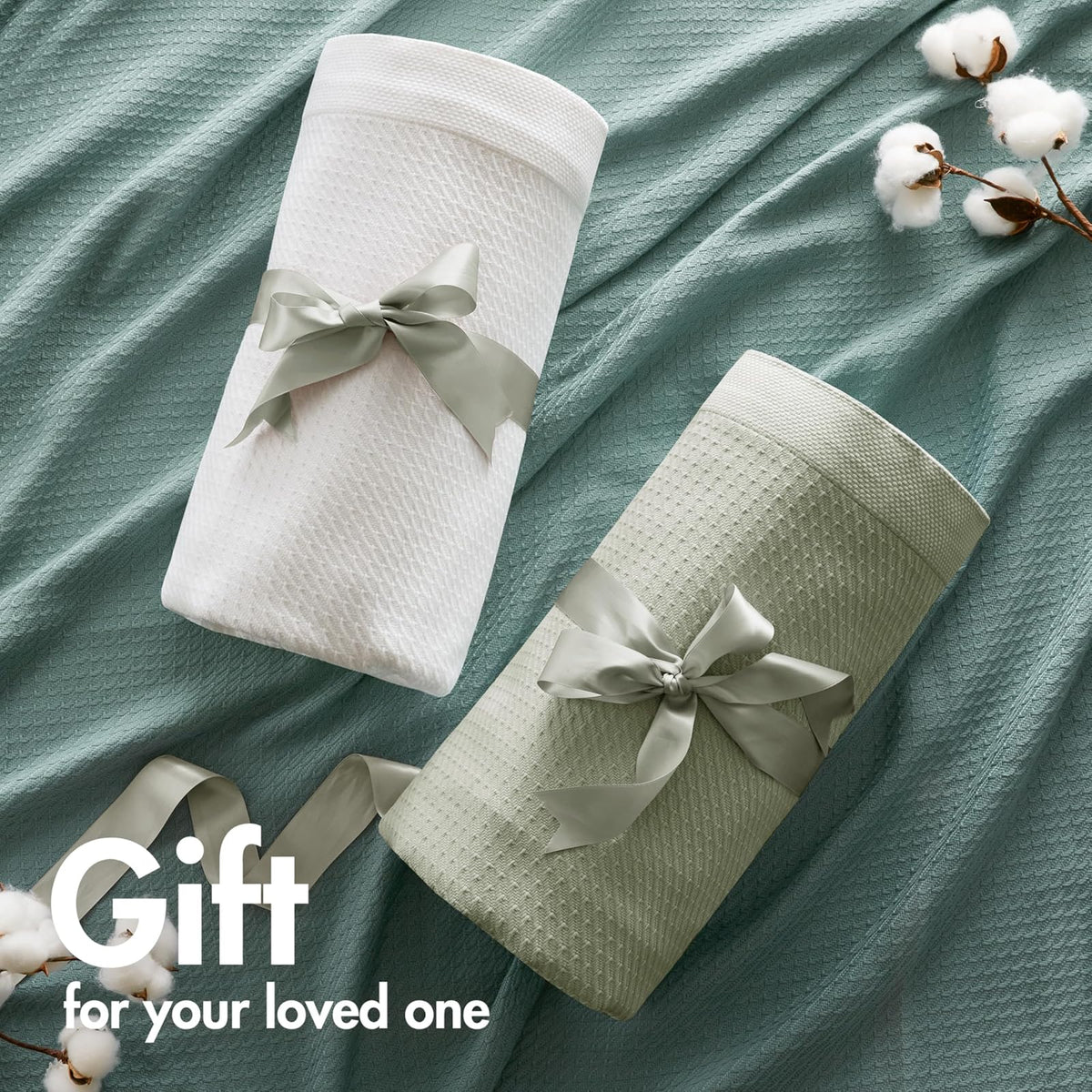 Madison Park - Manta Suave certificada 100% algodón Egipcio Transpirable y acogedora, diseño clásico de Punto gofre, Funda Ligera de Lujo para Todas Las Estaciones para Cama, sofá y sofá, Verde