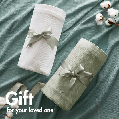 Madison Park - Manta Suave certificada 100% algodón Egipcio Transpirable y acogedora, diseño clásico de Punto gofre, Funda Ligera de Lujo para Todas Las Estaciones para Cama, sofá y sofá, Verde