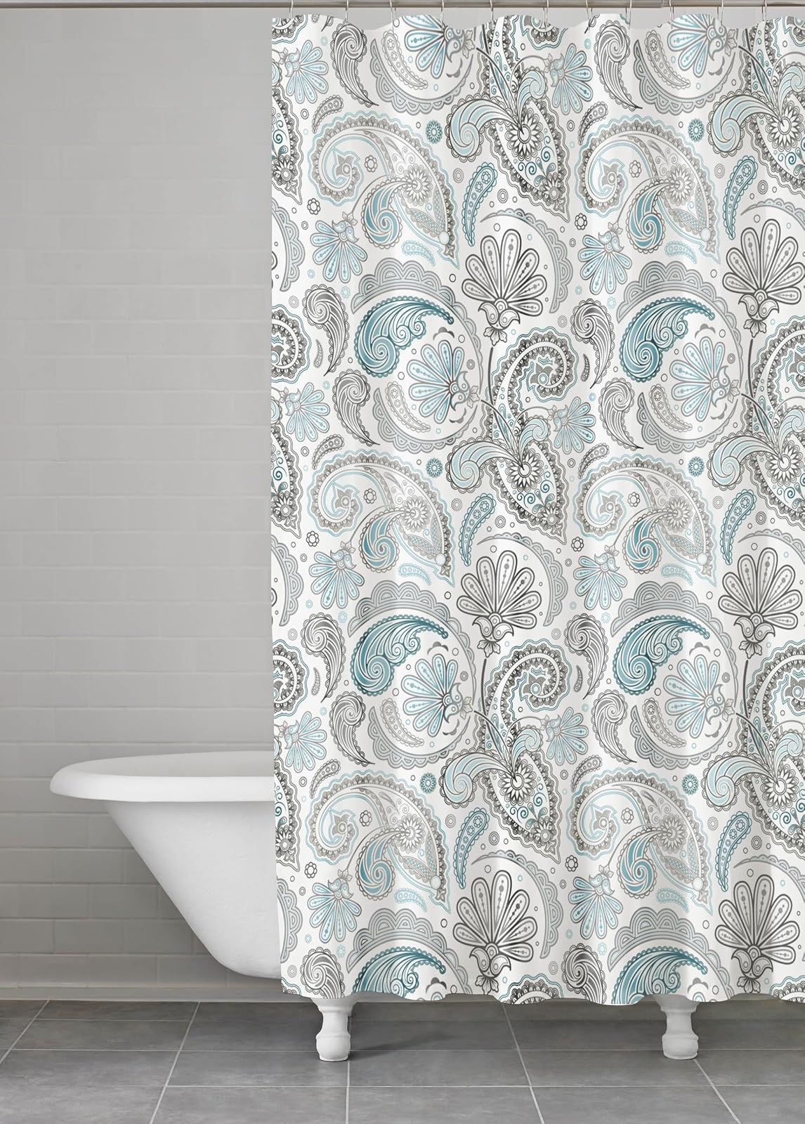 Kassatex Paisley Cortina de Ducha, Tradicional, Azul & Gris, 182.9 x 182.9 cm, 1