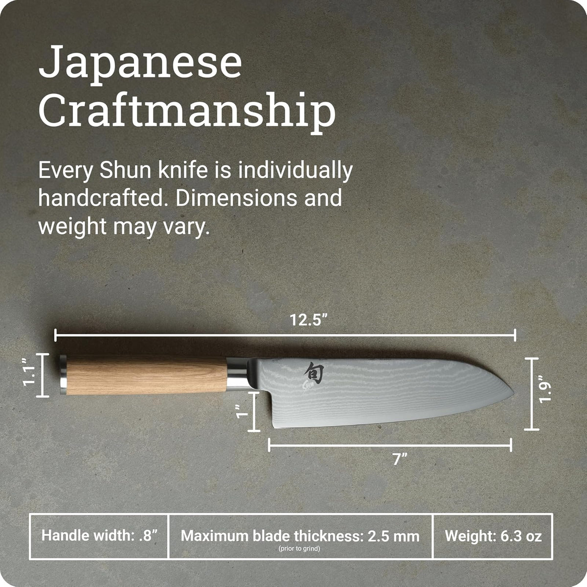 Shun - Cuchillo santoku clásico de 7 pulgadas, cuchillo japonés hecho a mano, núcleo VG-MAX con revestimiento de acero inoxidable Damasco, mango Pakkawood, versátil herramienta de corte japonesa