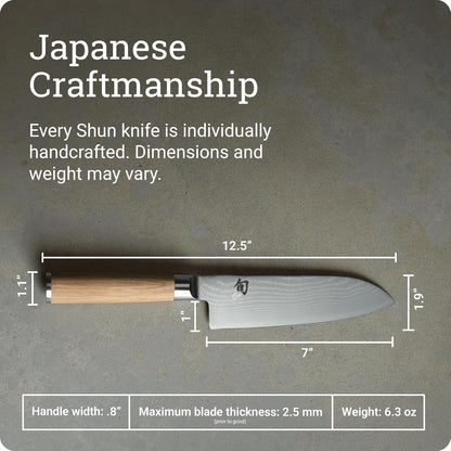 Shun - Cuchillo santoku clásico de 7 pulgadas, cuchillo japonés hecho a mano, núcleo VG-MAX con revestimiento de acero inoxidable Damasco, mango Pakkawood, versátil herramienta de corte japonesa