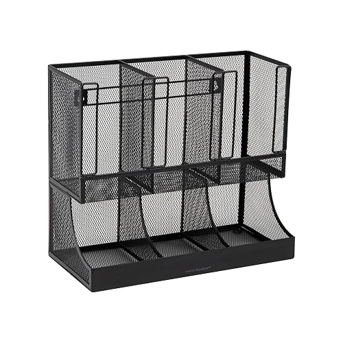 Mind Reader “Flume” Organizador de 6 compartimentos para condimentos y tazas, Malla de metal negro., 1
