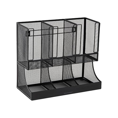 Mind Reader “Flume” Organizador de 6 compartimentos para condimentos y tazas, Malla de metal negro., 1