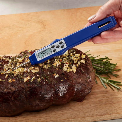 Taylor 9877FDA Termómetro digital compacto impermeable para alimentos, longitud del tallo de 2.81 pulgadas con sonda de 1.5 mm recomendada por la FDA, certificado NSF, azul