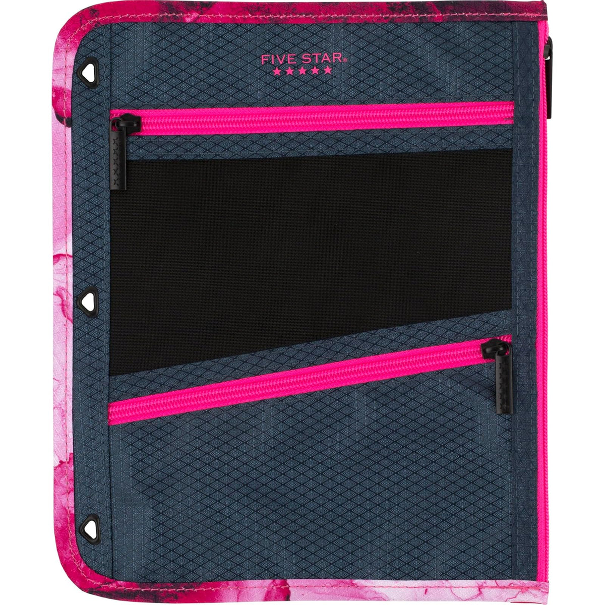 Five Star - Estuche para lápices, estuche para bolígrafos, bolsa con cierre de 3 bolsillos, se adapta a carpetas de 3 anillas, organizador de almacenamiento para suministros de aula, auriculares - 11 x 9 pulgadas - Azul Marino - Rosa