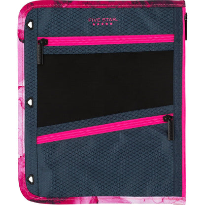 Five Star - Estuche para lápices, estuche para bolígrafos, bolsa con cierre de 3 bolsillos, se adapta a carpetas de 3 anillas, organizador de almacenamiento para suministros de aula, auriculares - 11 x 9 pulgadas - Azul Marino - Rosa