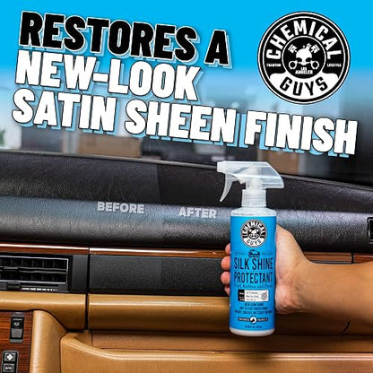 Chemical Guys Silk Shine Spray apresto y Protector seco al Tacto para neumáticos, molduras, Vinilo, plástico y más, Seguro para Automóviles, Camiones, Motocicletas, vehículos recreativos y más, 3,79 L