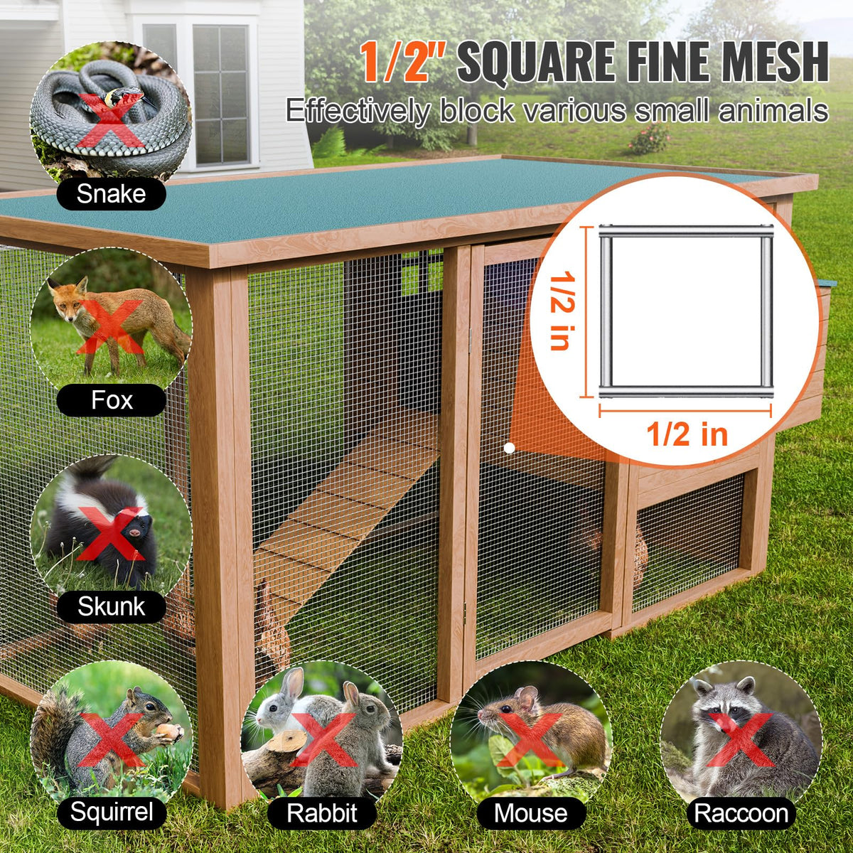 VEVOR Malla de Alambre Soldada 610mm x 30,48m Rollo de Malla de Alambre Galvanizado en Caliente 12,7x12,7 mm Valla de Alambre de Gallinero Calibre 19 para Jaulas de Conejos, Jardín, Roedores Pequeños