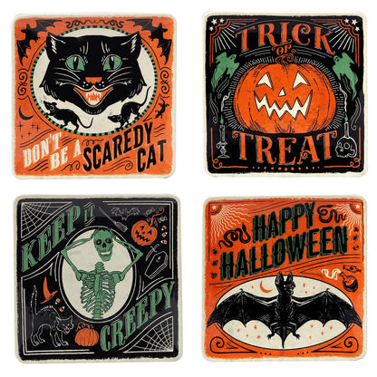 Certified International Scaredy Cat Platos de postre y ensalada de 8.5 pulgadas, varios diseños, multicolor, mediano, juego de 4