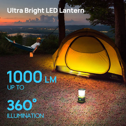 Linterna LED de camping recargable, luces de camping Consciot, 1000 lúmenes, 4 modos de luz, banco de energía de 4400 mAh, IPX4 impermeable, luces regulables para emergencias, cortes de energía, cable