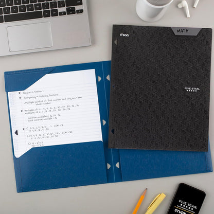 Five Star - Carpeta de 2 bolsillos, carpeta de plástico con pestañas permanentes, se adapta a carpetas de 3 anillas, soporta papel de 8-1/2 x 11 pulgadas, negro (333420G-ECM)