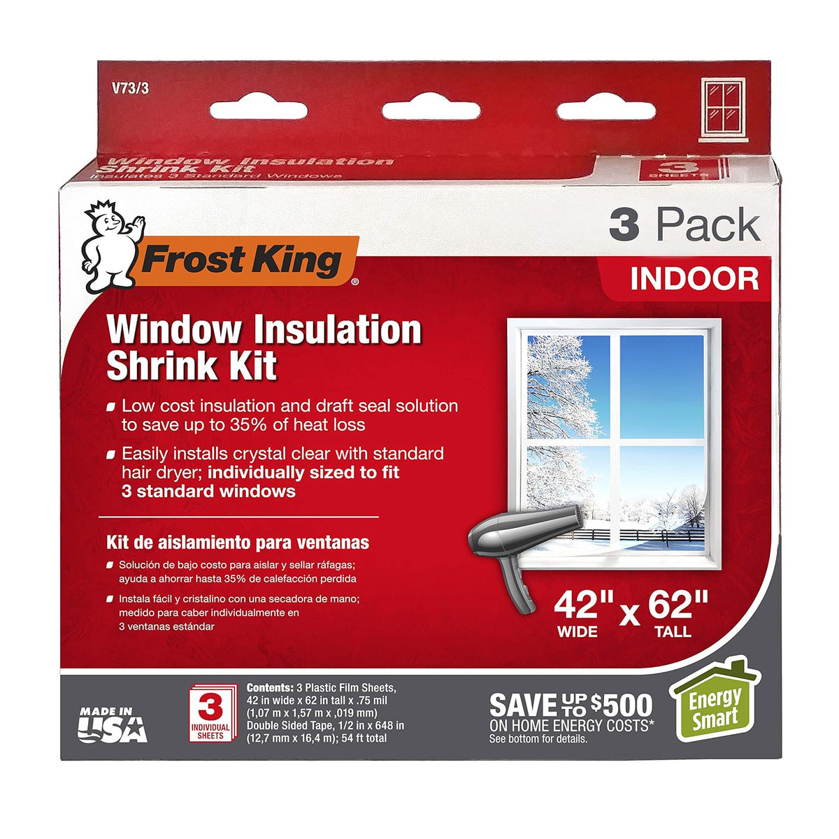 Frost King Kit de aislamiento para ventana, Paquete de 3, Transparente