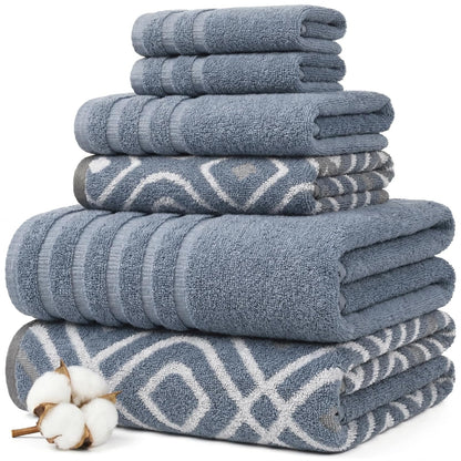 Amrapur Overseas 6-Piece Yarn Dyed Oxford Stripe Jacquard/Solid Ultra Soft 500GSM 100% Combed Cotton Towel Set Blue - Mediano - Azul