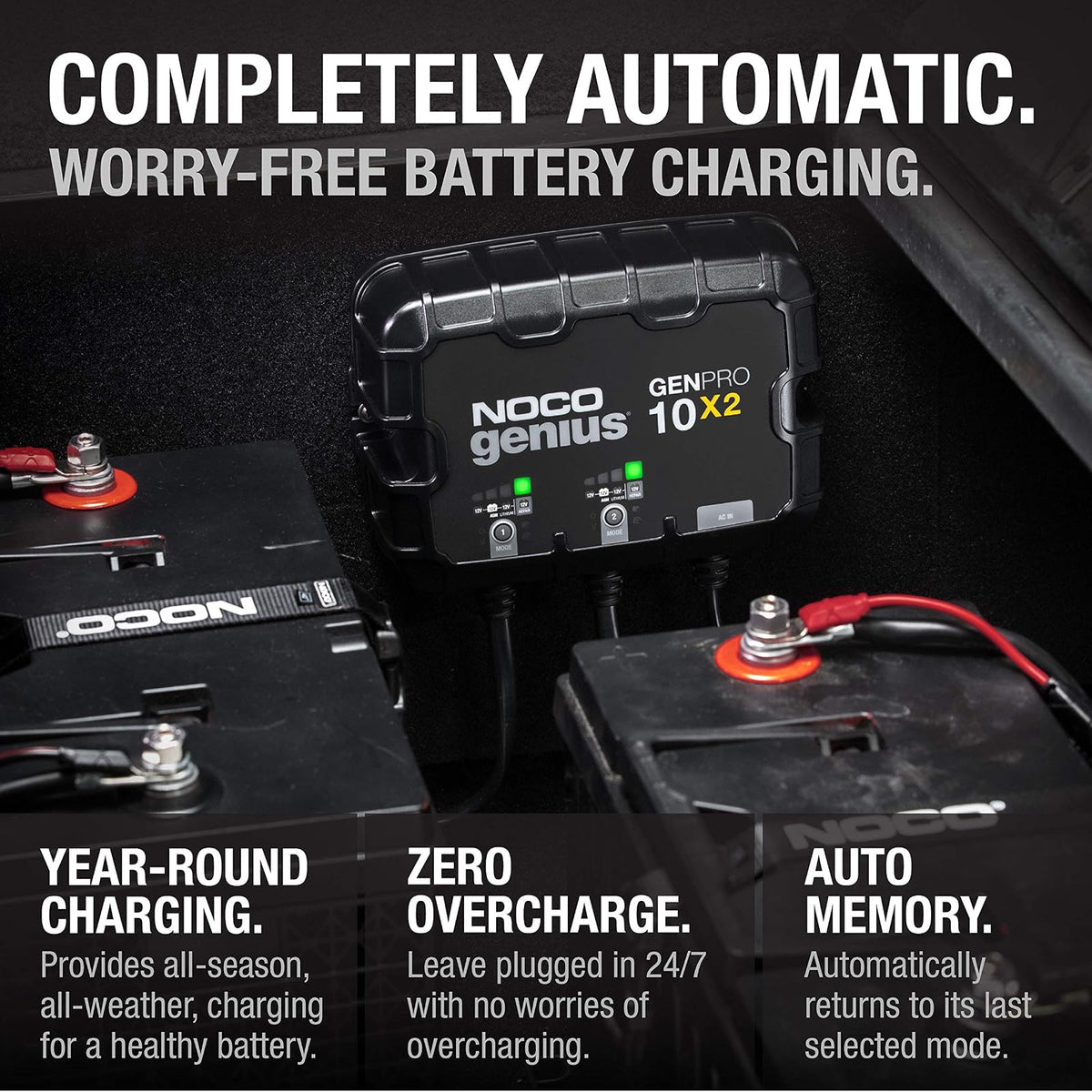 NOCO Genius GENPRO10X2, 2-Bank, 20-Amp (10-Amp per Bank) Fully-Automatic Smart Marine Charger, 12V Onboard Battery Charger, Battery Maintainer and Battery Desulfator with Temperature Compensation