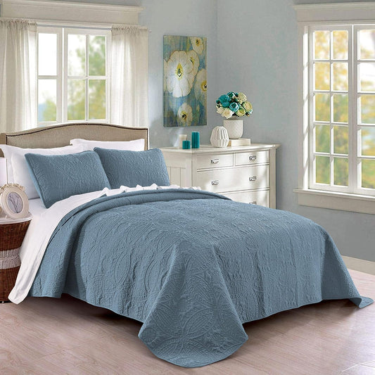 Pure Bedding - Juego de edredón tamaño matrimonial/Queen, Color Azul Ceniza - Colcha de Gran tamaño, Colcha Ligera de Microfibra Suave para Todas Las Estaciones, 3 Piezas Incluye 1 edredón y 2 Fundas
