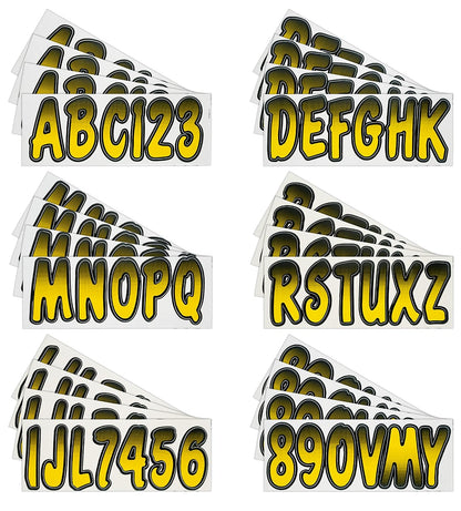 Hardline Products Series 200 Kit de número de Registro de Barco y PWC a Juego de fábrica de 3 Pulgadas, Amarillo/Negro - YEBKG200