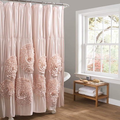 Lush Decor - Cortina de Ducha Serena, 72 Pulgadas de Ancho x 72 Pulgadas de Largo, Color Rubor, Cortina de baño con Volantes, Cortinas de Ducha de Tela Rosa, decoración de Coqueta