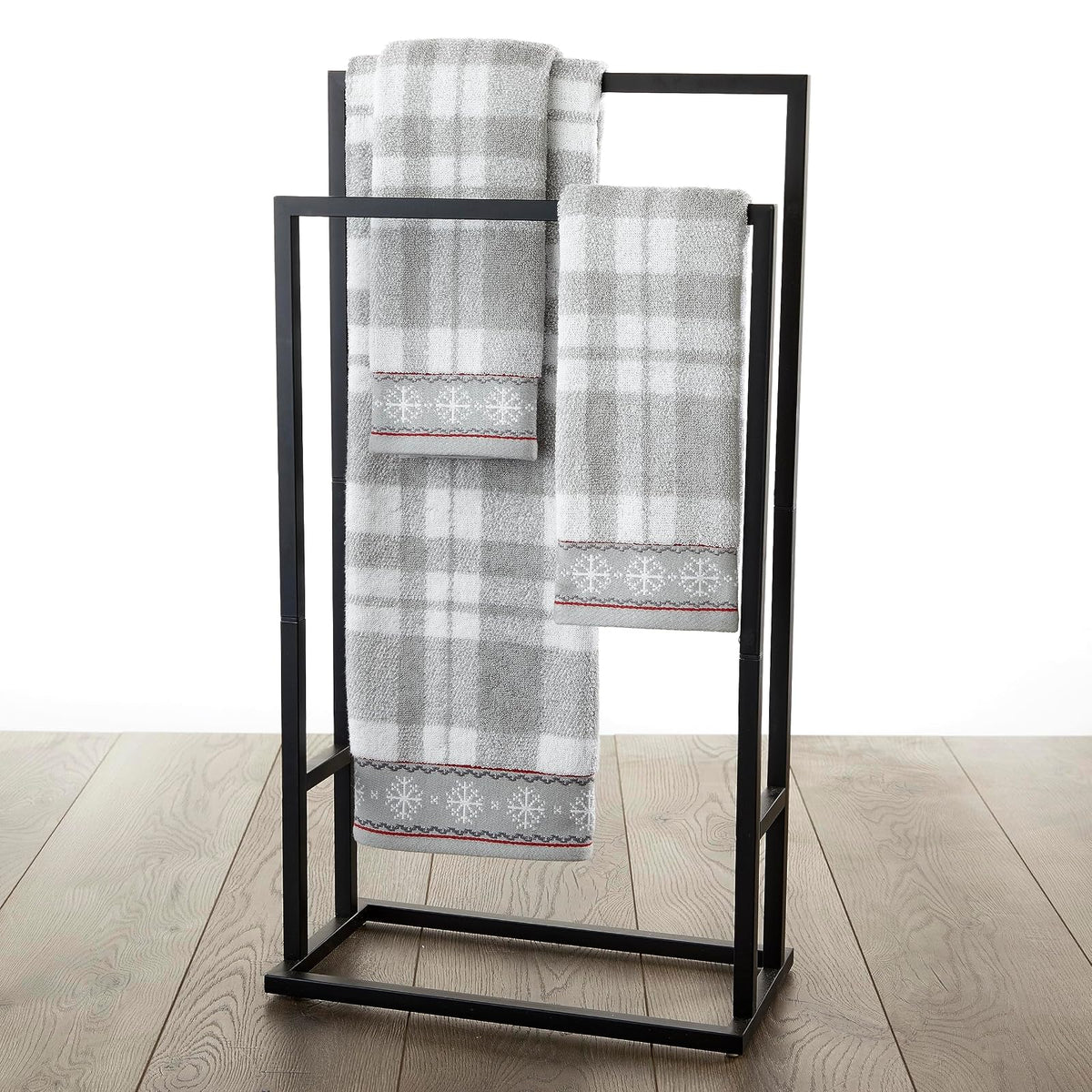 SKL Home - Juego de Toallas de Mano a Cuadros, 16 x 25 Pulgadas, Gris/Cuadros, 2 Unidades