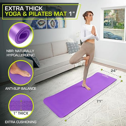 ProsourceFit - Colchoneta extra gruesa para yoga y pilates de 13 mm (½») o 25 mm (1 pulgada), esterilla de ejercicios de alta densidad de 180 cm de largo con espuma cómoda y correa de transporte, gris