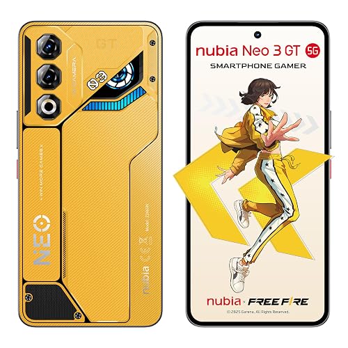 nubia Smartphone Neo 3 GT 5G Amarillo 6.7” 120Hz, 50MP+2MP, 256GB+20 GB RAM(8GB + 12GB Dinámica), Batería 6000mAh, Android 15