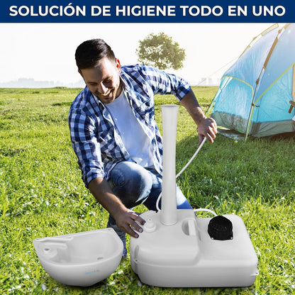 SereneLife Lavabo Portátil Fregadero para Camping con Tanque de Agua de 19L, Bomba de Pie, Dispensa Jabón y Soporte para Toallas, Compacto con Asa para Transportar, Ideal Actividades al Aire Libre