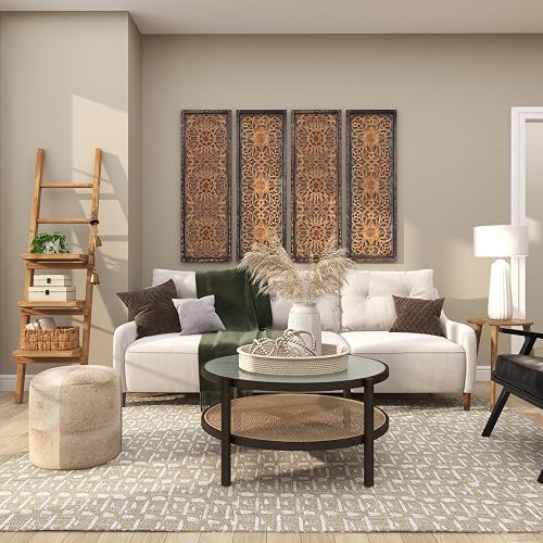 Deco 79 - Campanas Decorativas de Vaca de Metal Hechas a Mano con 4 Campanas en Yute para Colgar, 4 x 3 x 29 Pulgadas, Dorado