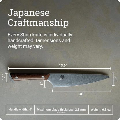 Shun SWT0706 Kanso - Cuchillo de chef (20.32 cm) | Cuchillo de cocina japonés hecho a mano, hoja de acero inoxidable AUS10A, mango Tagayasan