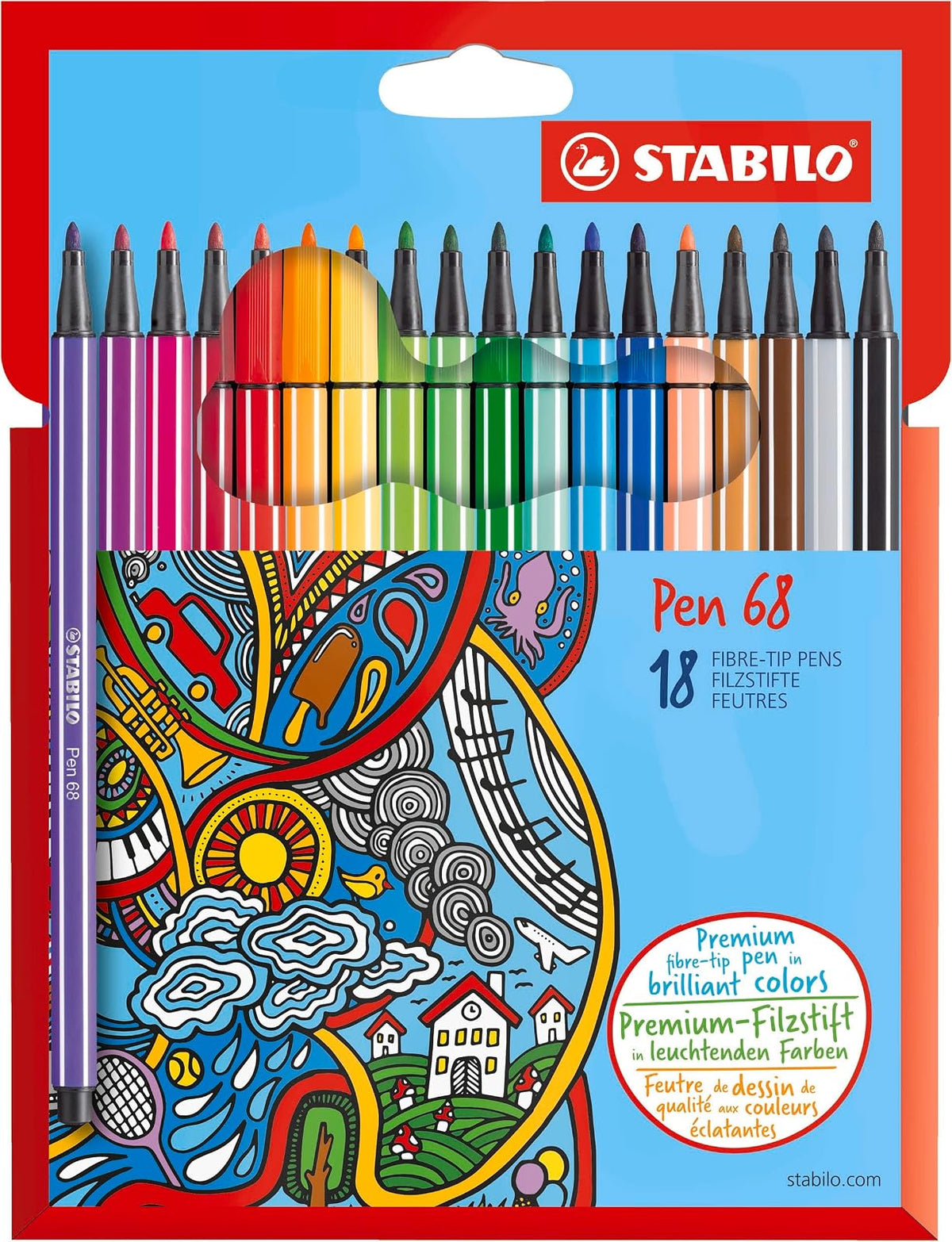 STABILO Pen 68 Rotuladores de Punta de Fieltro, Estuches de 8 a 20 Colores - 18 Count (Pack of 1)