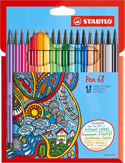 STABILO Pen 68 Rotuladores de Punta de Fieltro, Estuches de 8 a 20 Colores - 18 Count (Pack of 1)