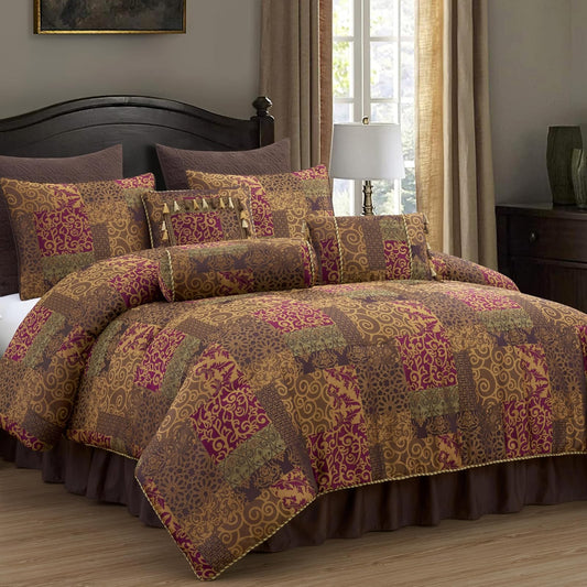 Chezmoi Collection Amelia - Juego de edredón de 9 Piezas con diseño Floral Jacquard Patchwork, Queen, Multicolor