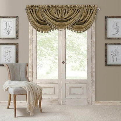 Elrene Home Fashions Antonia - Cortina oscurecedora para Ventana, Dorado Antiguo, 52" x 36" (1 Valance), 1, 1