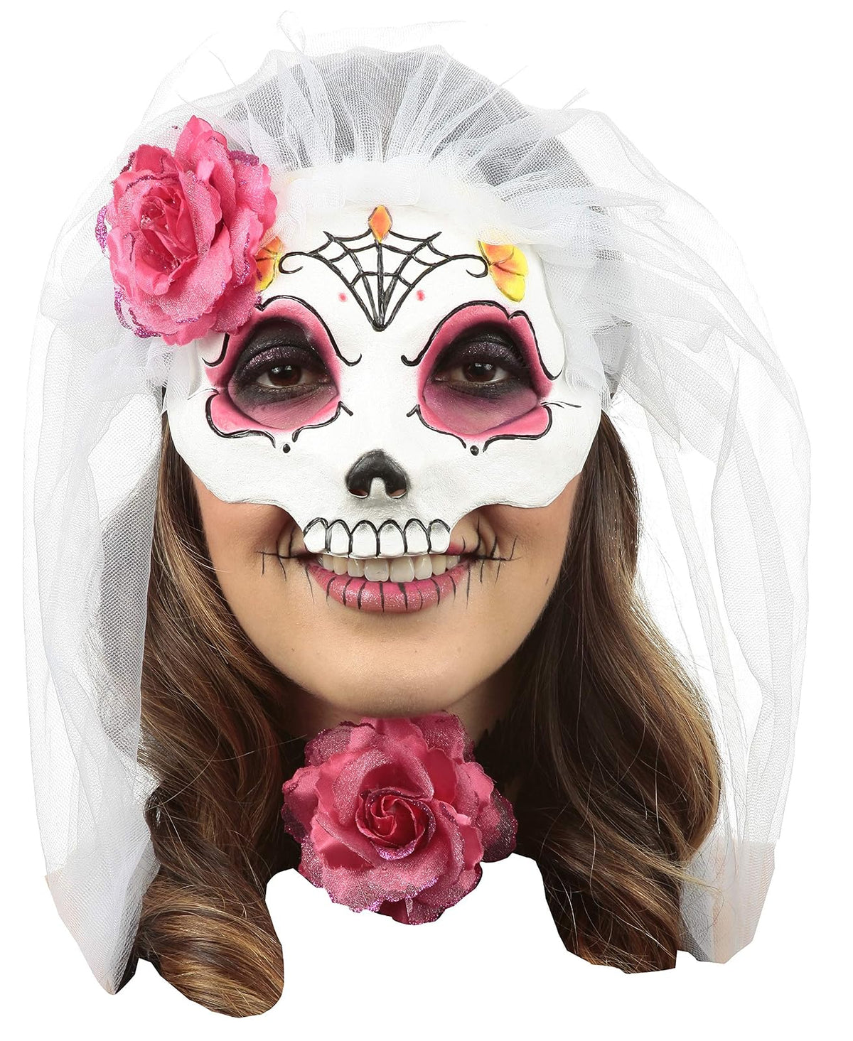 Catrina with Veil: Colored 7, Máscara Colorida de Calavera Mexicana, Antifaz Máscaras de Calacas Ideal para Halloween y Día de Muertos