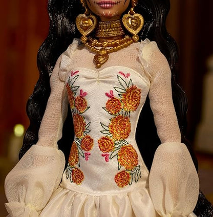 Barbie Signature Día de Muertos, Muñeca de Colección con Vestido, Corona de Cempasúchil, Maquillaje de Calavera, Base y Certificado, para 6 años en adelante