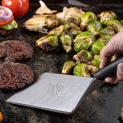 Espátula para Hamburguesas Grande De Grado Alimenticio | Mango de plástico resistente, acero inoxidable, 4x5 pulgadas, accesorios de plancha plana, rascador de parrilla