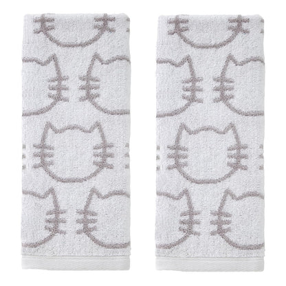 SKL Home - Juego de 2 Toallas de Mano para Gatos, para baño, Cocina, Bar y Regalo, Blanco/Gris
