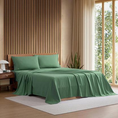 Lacoste - Juego de sábanas 100% algodón de percal sólido, Transpirable, refrescante y de Calidad de Hotel, Bolsillo Profundo, fácil de Instalar, Certificado Oeko-Tex, Verde Hiedra, tamaño King