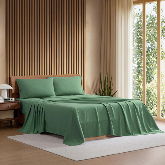 Lacoste - Juego de sábanas 100% algodón de percal sólido, Transpirable, refrescante y de Calidad de Hotel, Bolsillo Profundo, fácil de Instalar, Certificado Oeko-Tex, Verde Hiedra, tamaño King