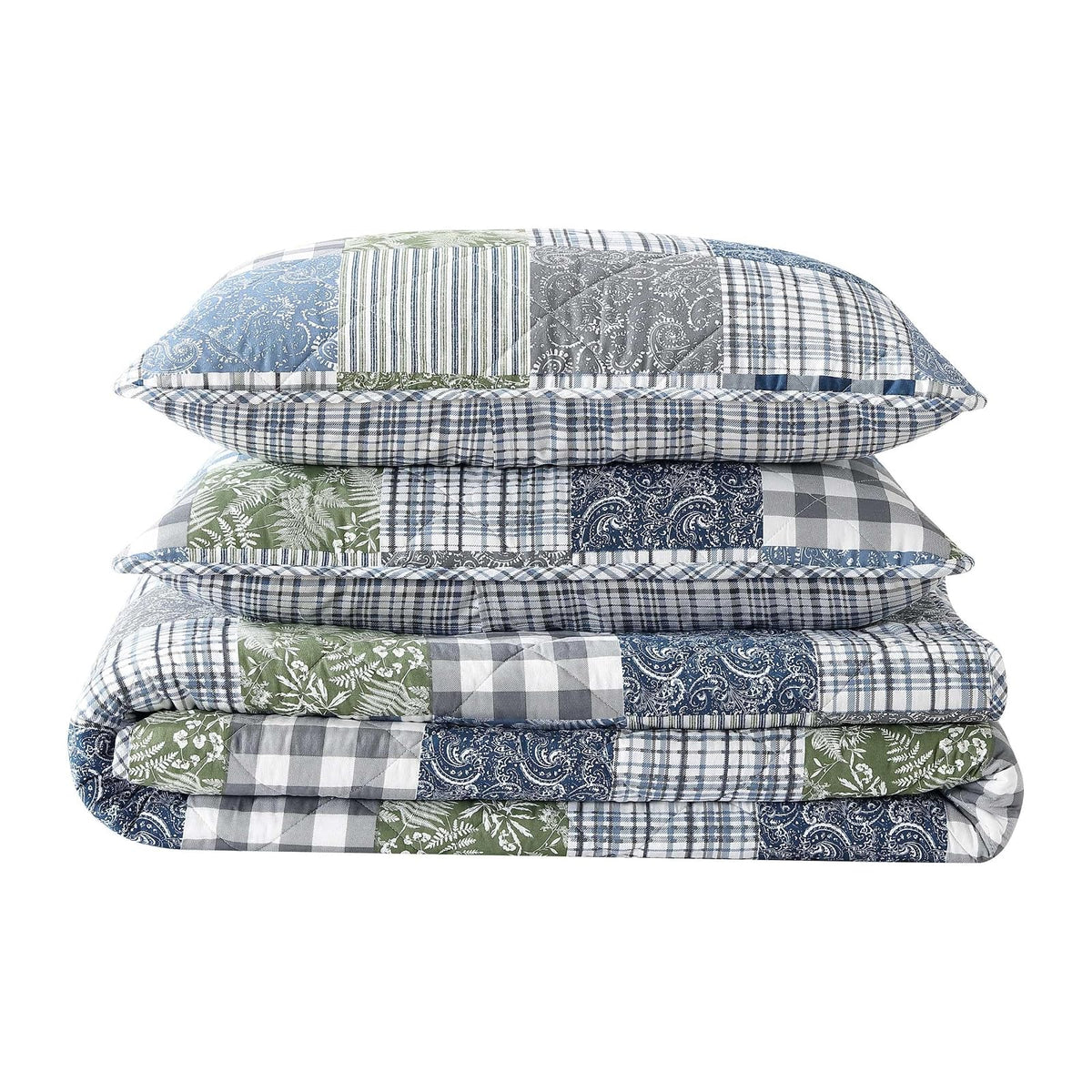 Eddie Bauer - Juego de edredón individual, ropa de cama de algodón reversible con funda a juego, decoración del hogar con reverso a cuadros (acogedor patchwork a cuadros azul/verde, tamaño individual)