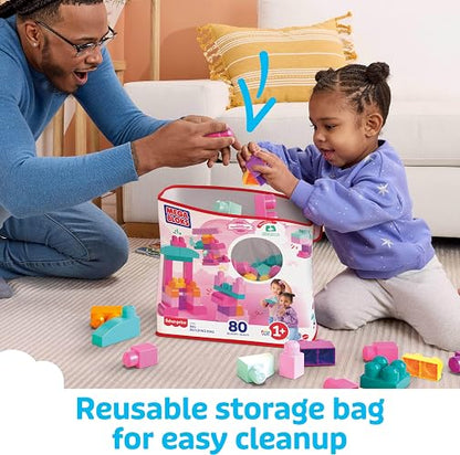 MEGA BLOKS, Bloques de Construcción de Plástico, Gran Bolsa Rosa para Construir, Juguete para Niños, Material Didáctico, Edad 1 año en Adelante