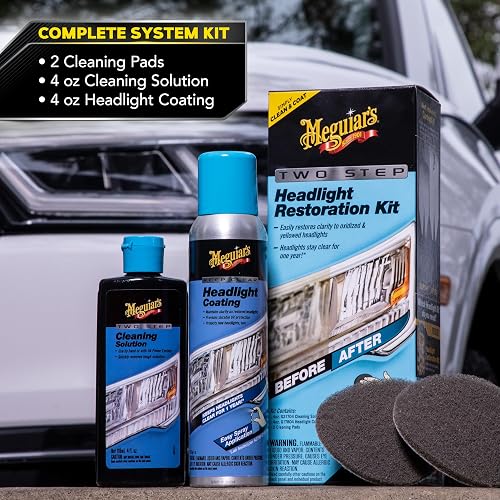 MEGUIAR'S - Kit de restauración de faros delanteros de dos pasos G2970, 4 onzas líquidas, 1 paquete