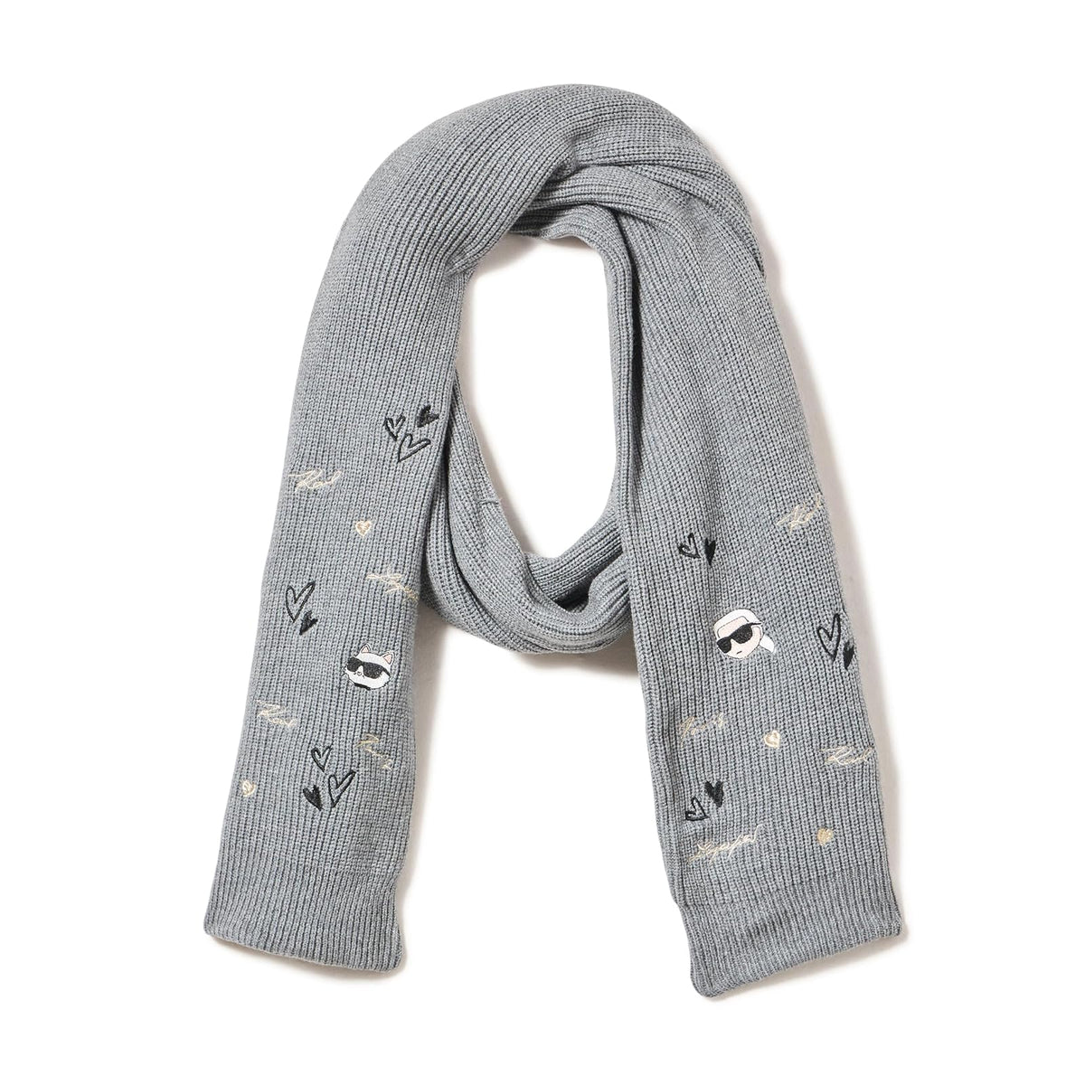 KARL LAGERFELD Embroidered Karl Hearts Winder Scarf Bufanda de moda Mujer