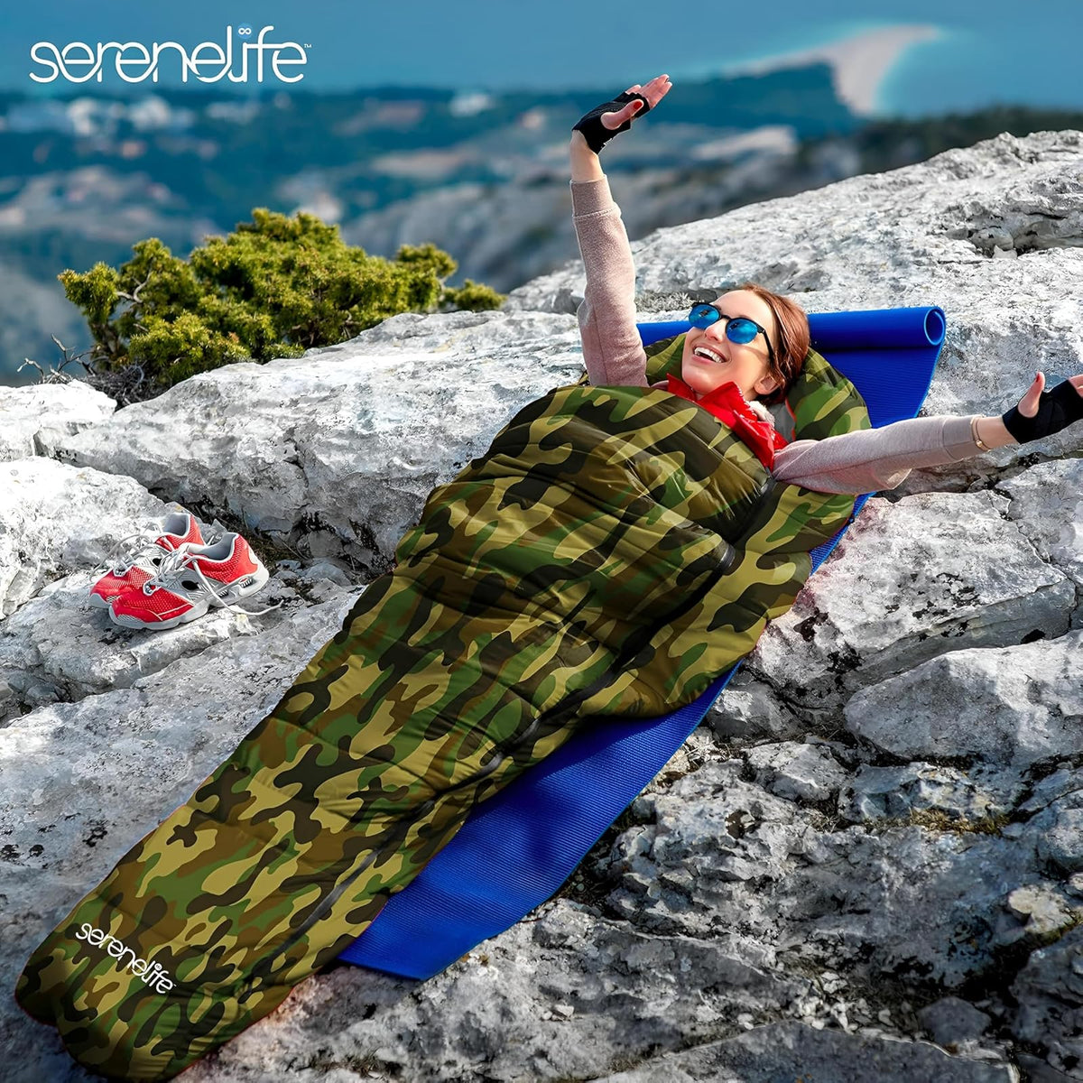 SereneLife - Saco de Dormir para mochileros, para Adultos, Adolescentes, con Almohada, Bolsa de Dormir Ligera y Resistente a la Intemperie, para Acampar, Senderismo y Viajes,