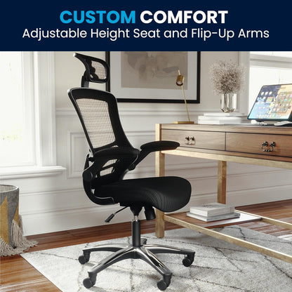 Flash Furniture High-Back Black Mesh Swivel Ergonomic Executive Office Chair with Flip-Up Arms and Adjustable Headrest