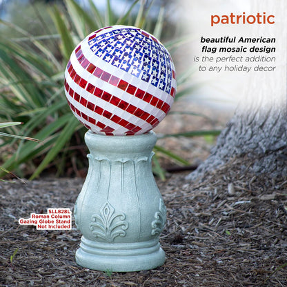 Alpine Corporation Globo de Vidrio con Mosaico de 10" de Diámetro para Interior/Exterior, Decoración de Jardín con Diseño Patriótico