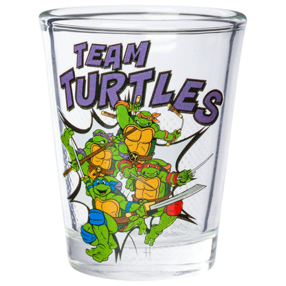 Silver Buffalo Teenage Mutant Ninja Turtles TMNT con Leonardo, Rapheal, Donatello y Miguel Ángel Juego de 4 mini vasos de 1.5 onzas