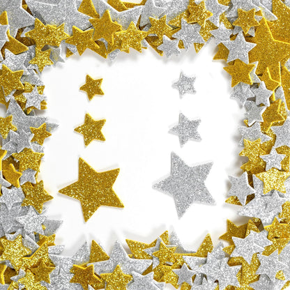 Pegatinas de espuma con purpurina - Estrellas - Plata y Oro
